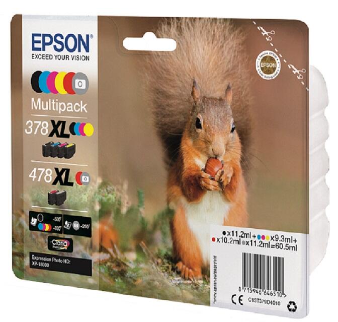 Epson Original 478XL Eichhörnchen Druckerpatronen 6er MultiPack BK/C/M/Y/G/R (C13T379D4010) 4.020 Seiten 60,5 ml