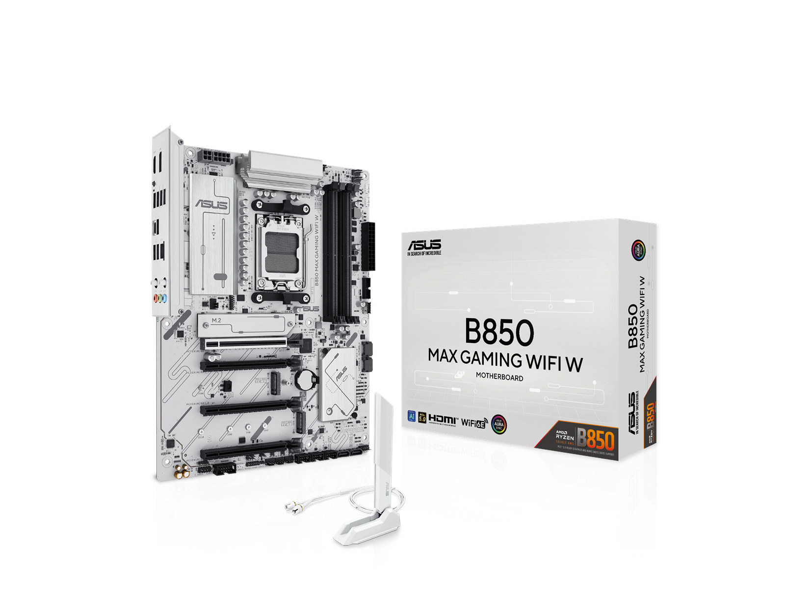 ASUS B850 MAX GAMING WIFI WHITE Mainboard - AMD B850 - AMD AM5 socket - DDR5 RAM - ATX
