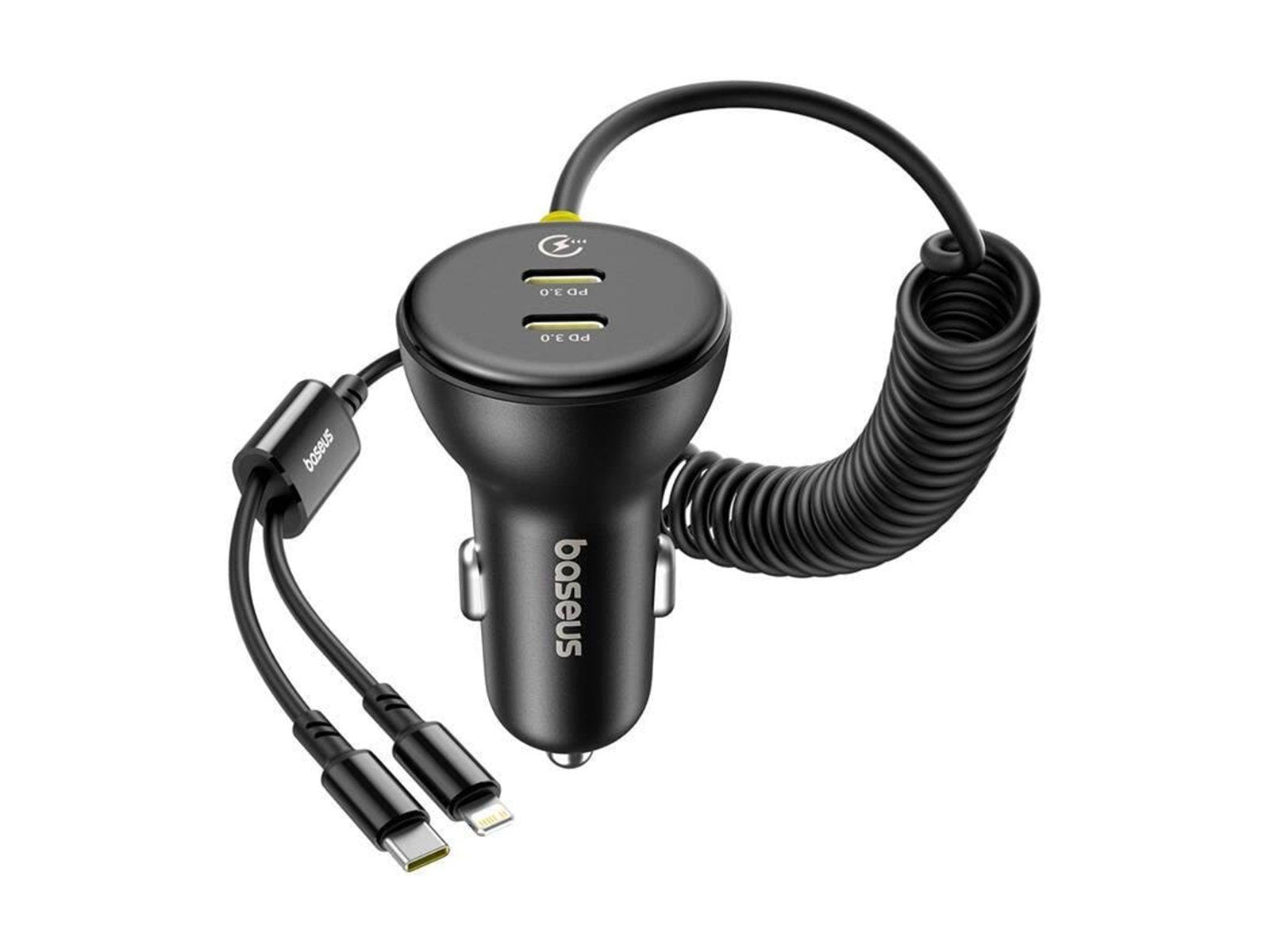 Baseus 60W USB-C Car Charger with Lightning Cable Black