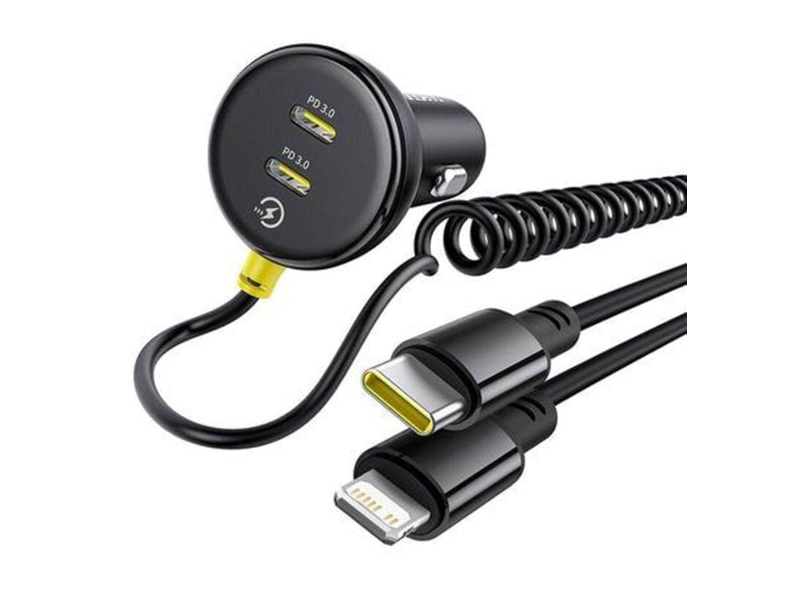Baseus 60W USB-C Car Charger with Lightning Cable Black