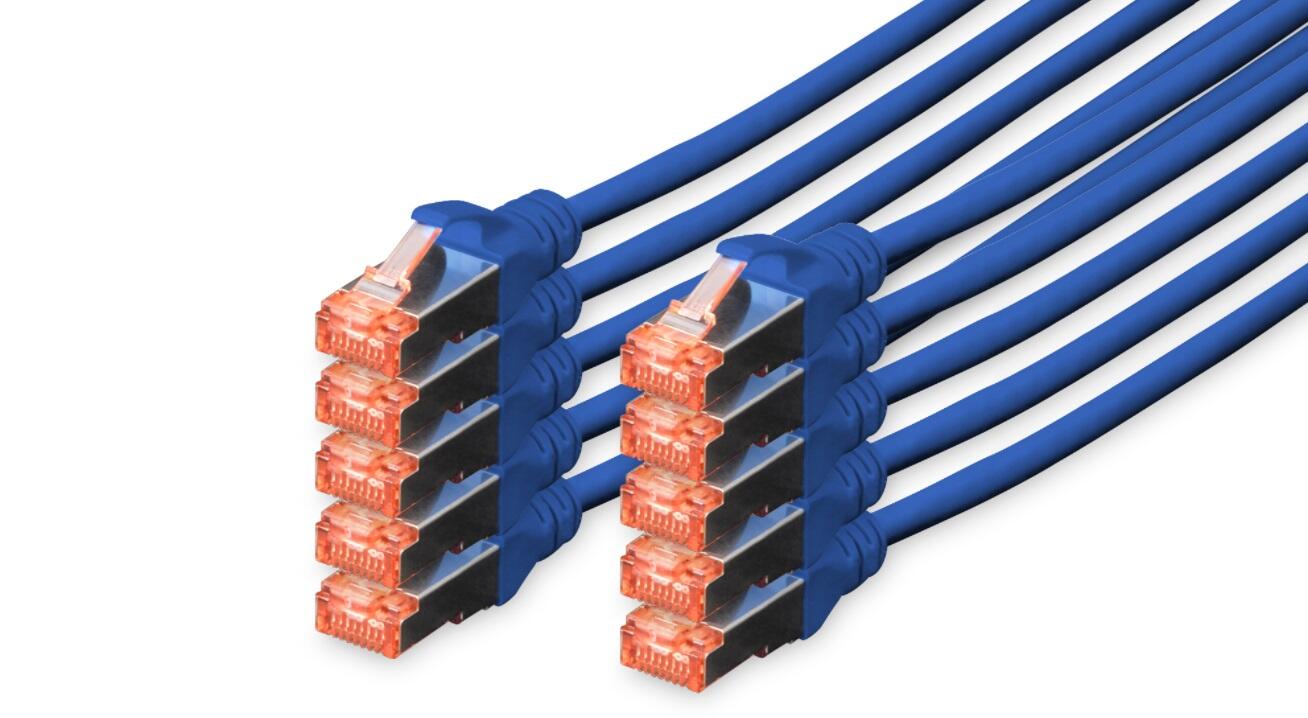 DIGITUS Professional CAT 6 S/FTP Patch-Kabel 0,25m RJ-45 (M) 10er Pack blau
