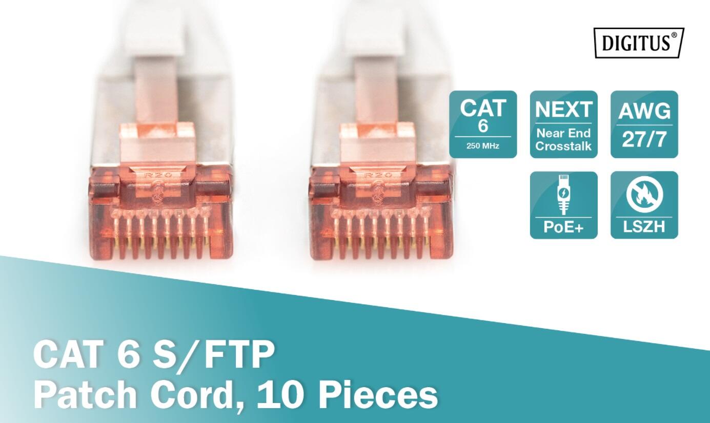 DIGITUS Professional CAT 6 S/FTP Patch-Kabel 3m RJ-45 (M) 10er Pack grau