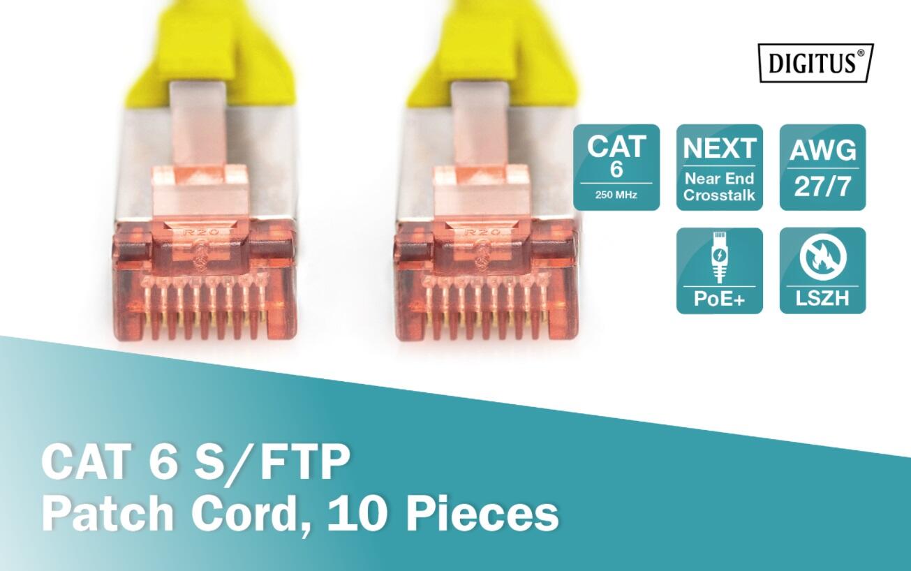 DIGITUS Professional CAT 6 S/FTP Patch-Kabel 3m RJ-45 (M) 10er Pack gelb