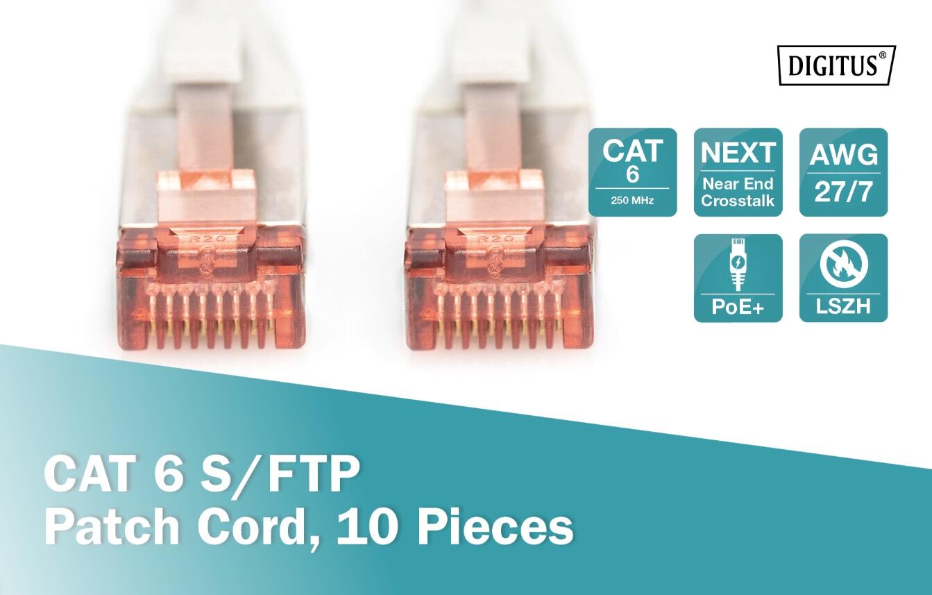 DIGITUS Professional CAT 6 S/FTP Patch-Kabel 5m RJ-45 (M) 10er Pack Weiß