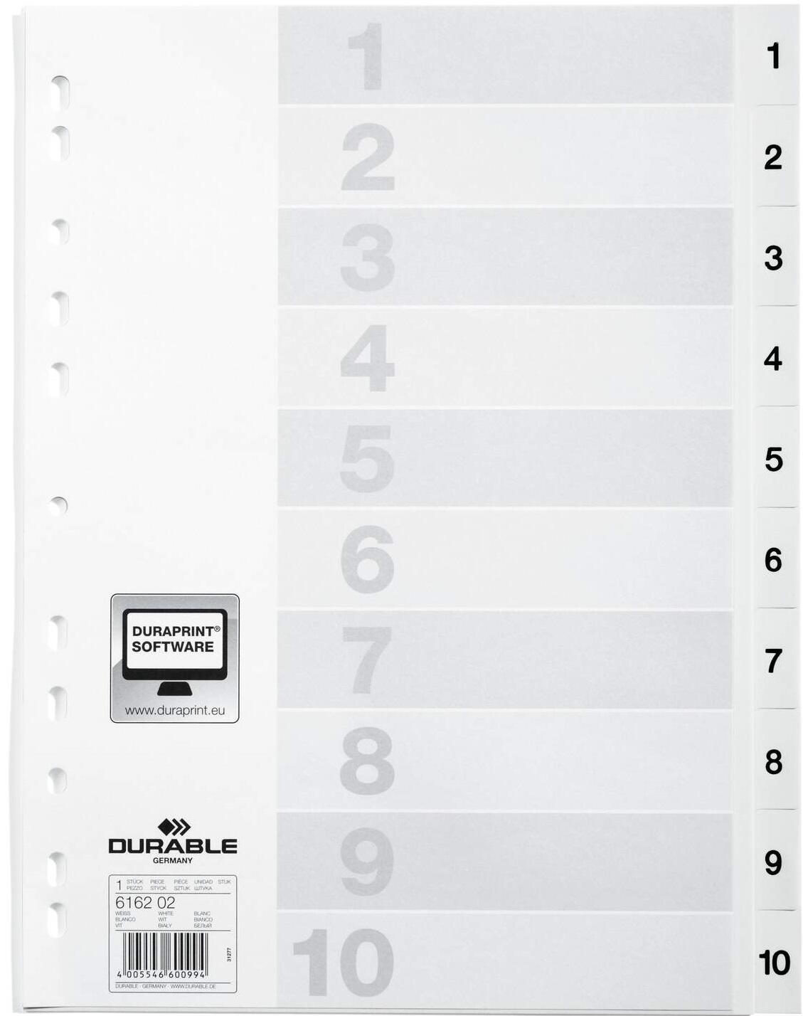DURABLE Ordnerregister A4 nummeriert - 10-teilig - weiß