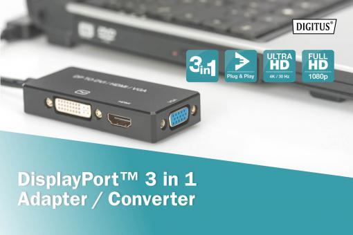 DIGITUS DisplayPort-Konverterkabel - DisplayPort / HDMI / DVI-D / DB15 0,2m