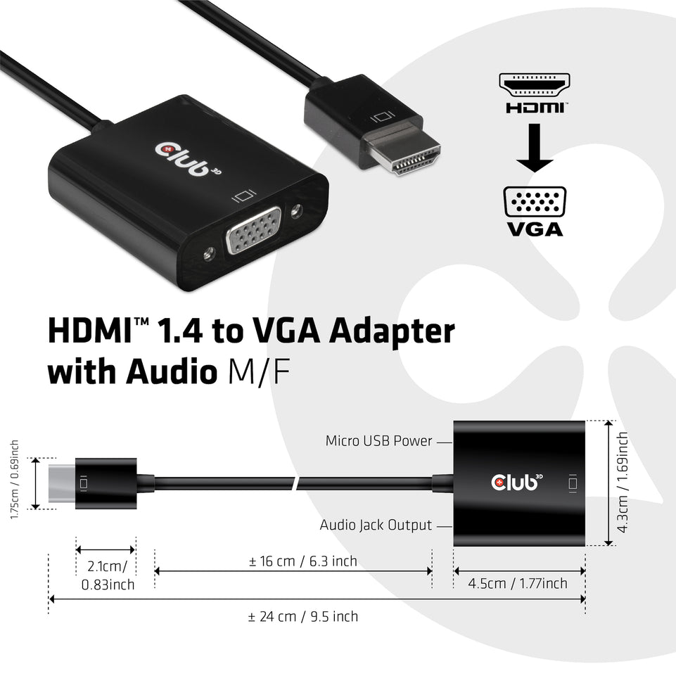 Club3D Adapter HDMI 1.4 > VGA (mit Audio) St/Bu retail