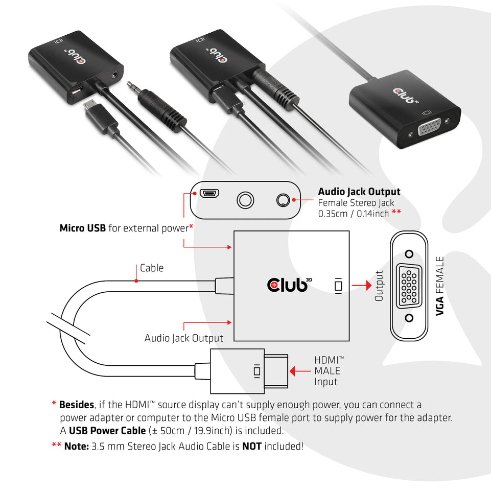 Club3D Adapter HDMI 1.4 > VGA (mit Audio) St/Bu retail