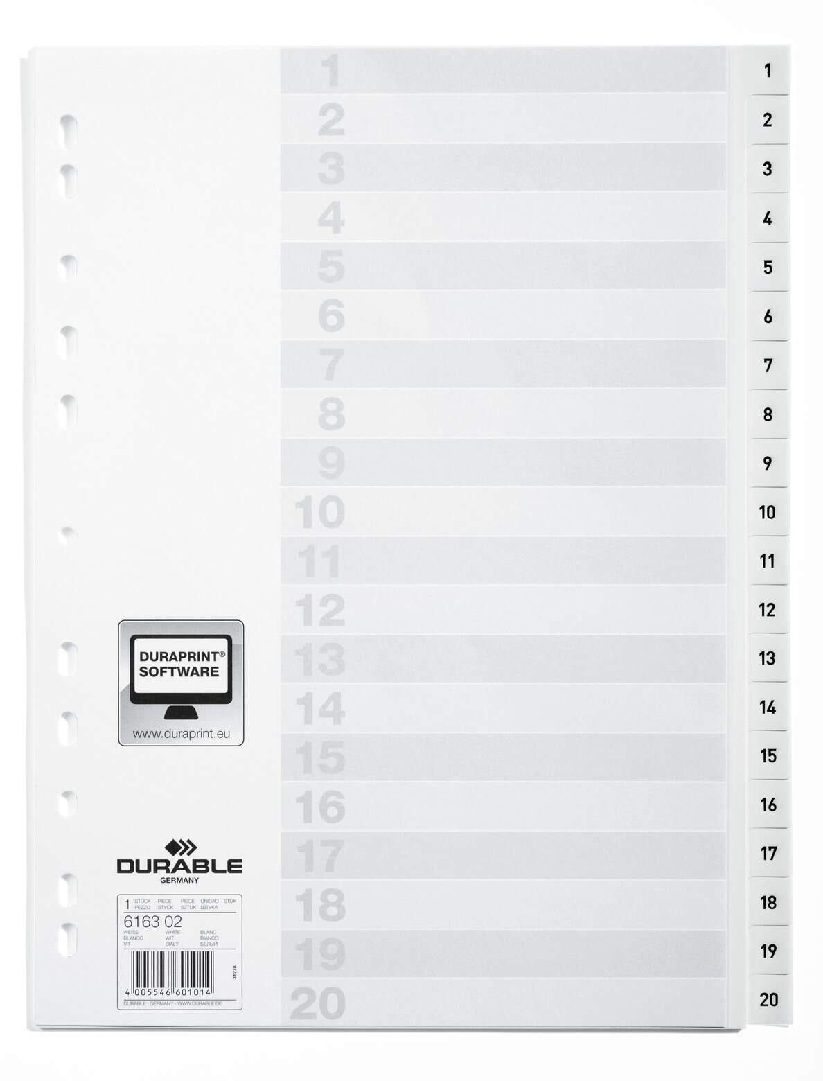 DURABLE Ordnerregister geprägt mit Deckblatt DIN A4 - 20-tlg