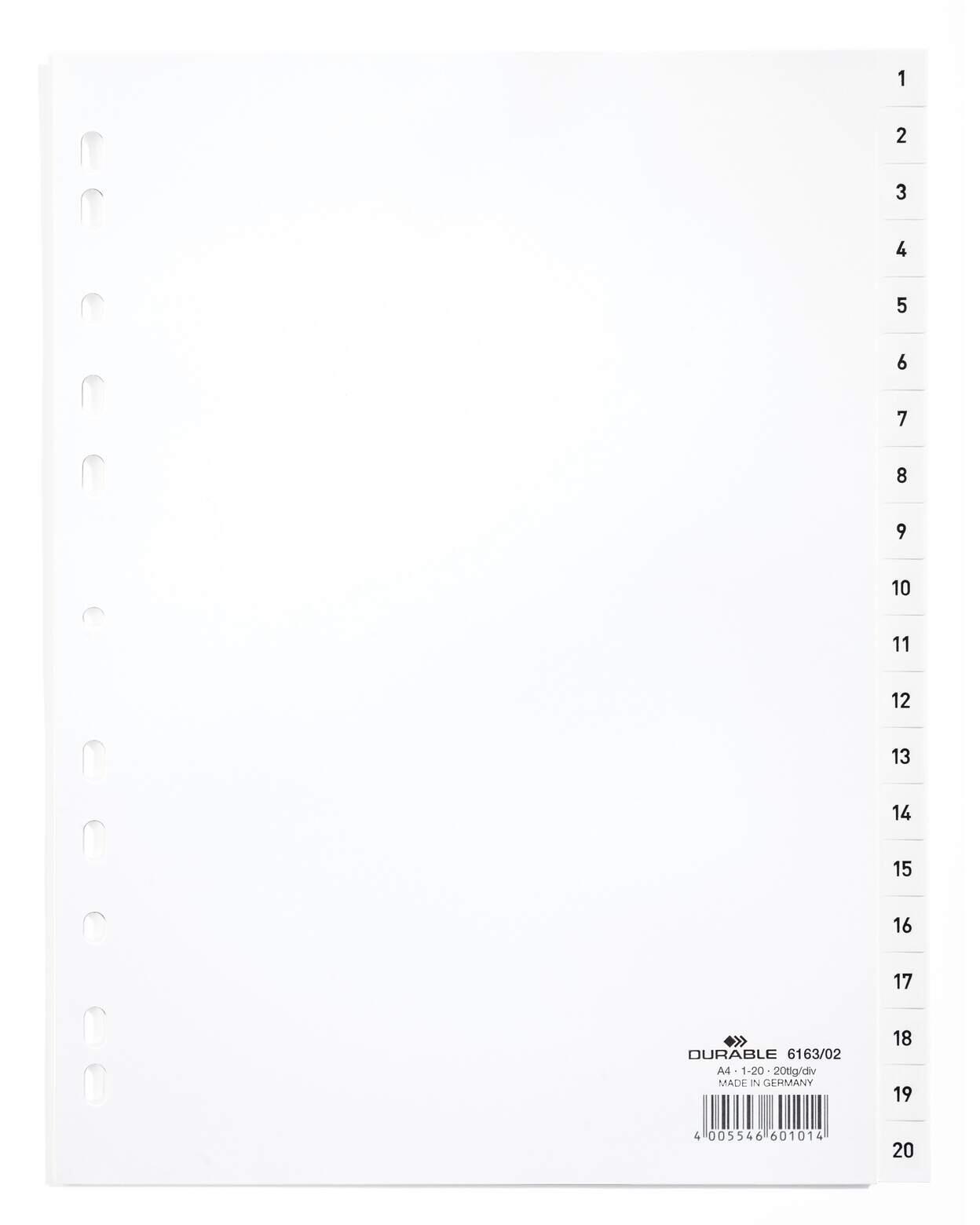 DURABLE Ordnerregister geprägt mit Deckblatt DIN A4 - 20-tlg