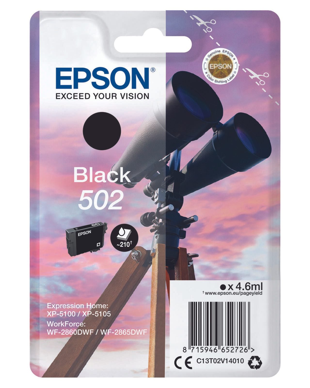 Epson Original 502 Fernglas Druckerpatrone - schwarz (C13T02V14010)