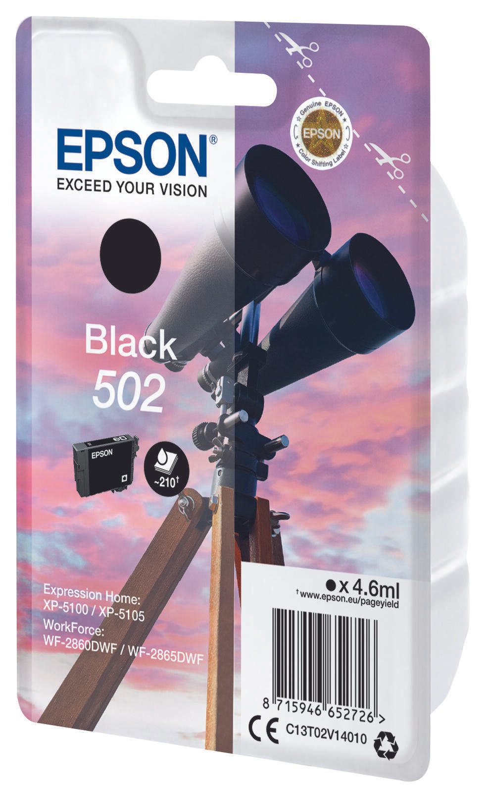 Epson Original 502 Fernglas Druckerpatrone - schwarz (C13T02V14010)