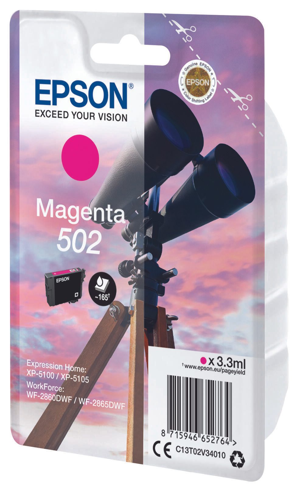 Epson Original 502 Fernglas Druckerpatrone - magenta (C13T02V34010)