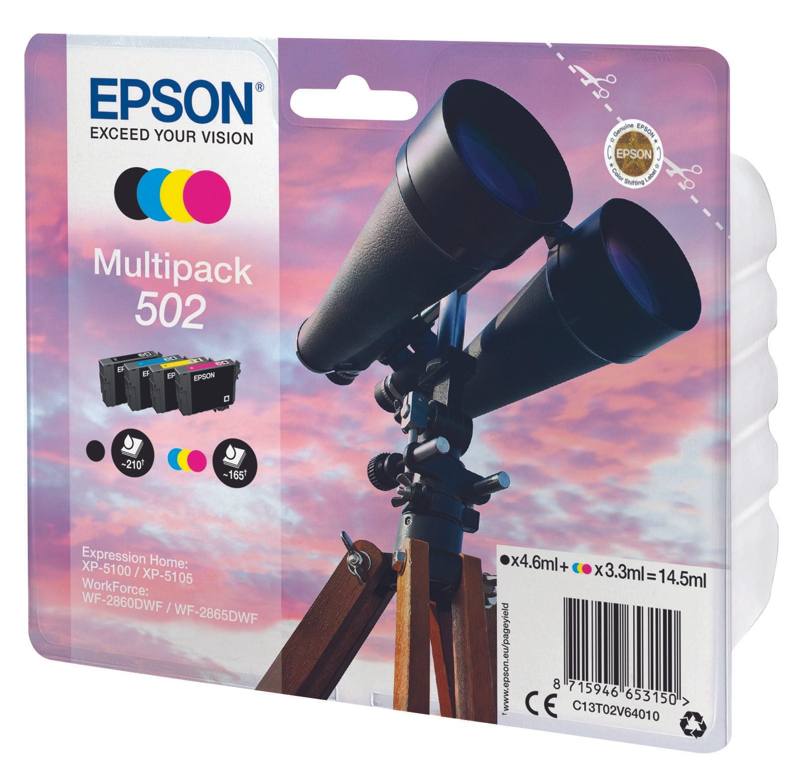 Epson Original 502 Fernglas Druckerpatronen - 4er Multipack (C13T02V64010)