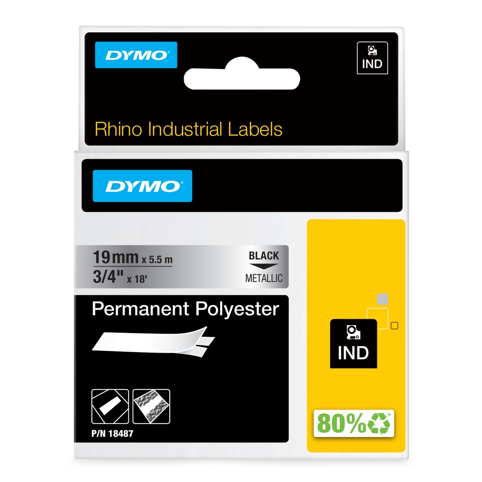 DYMO® Original IND-Schriftband für Rhino, Permanent Polyester - schwarz auf metallic