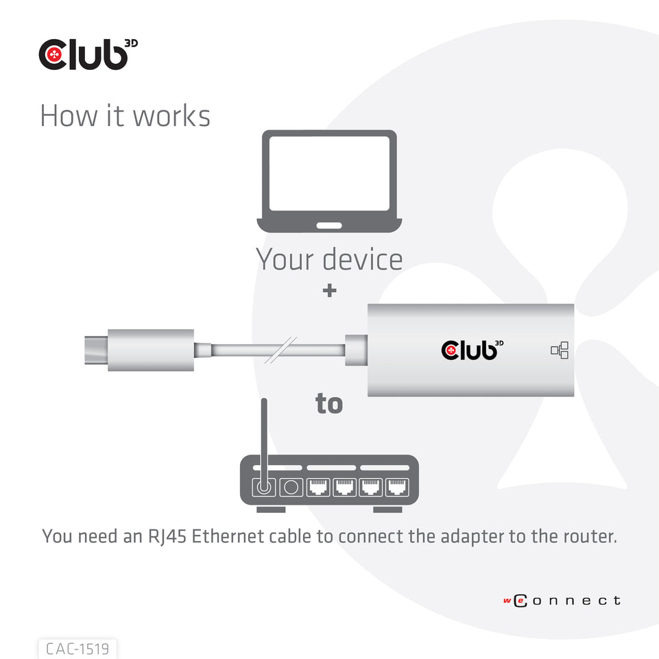 Club3D Adapter USB 3.2 Typ C > RJ-45 Gigabit LAN   St/Bu retail