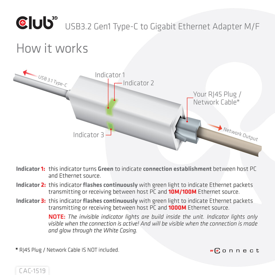 Club3D Adapter USB 3.2 Typ C > RJ-45 Gigabit LAN   St/Bu retail