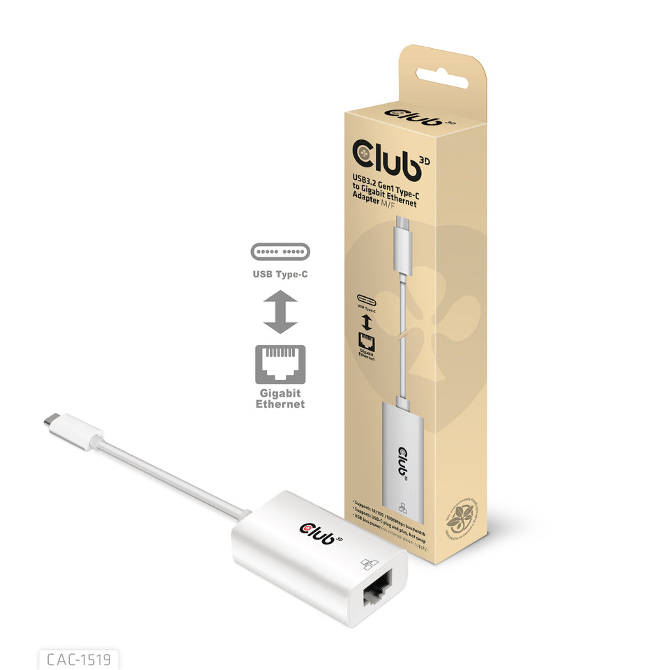 Club3D Adapter USB 3.2 Typ C > RJ-45 Gigabit LAN   St/Bu retail