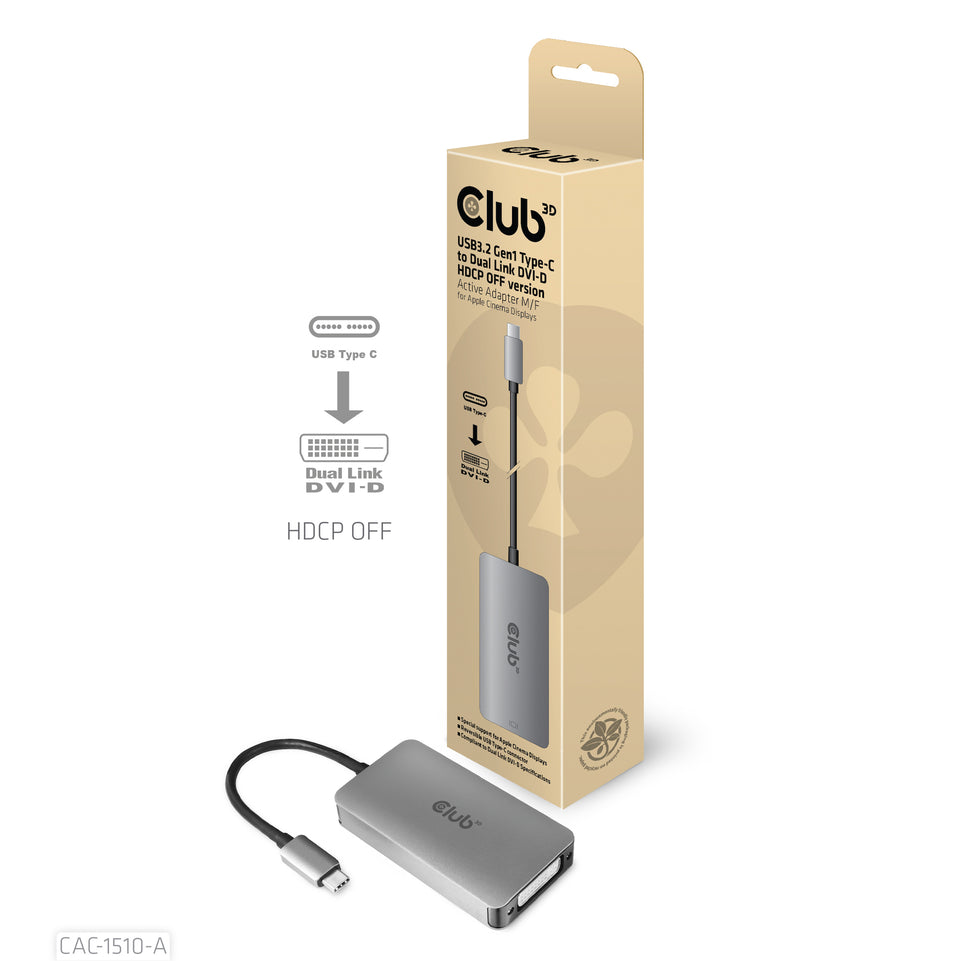 Club3D Adapter USB 3.2 Typ C > DVI-D  HDCP Off   aktiv St/Bu ret