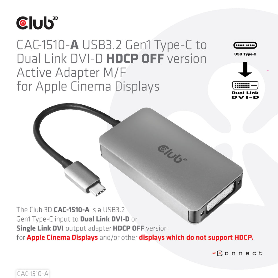 Club3D Adapter USB 3.2 Typ C > DVI-D  HDCP Off   aktiv St/Bu ret