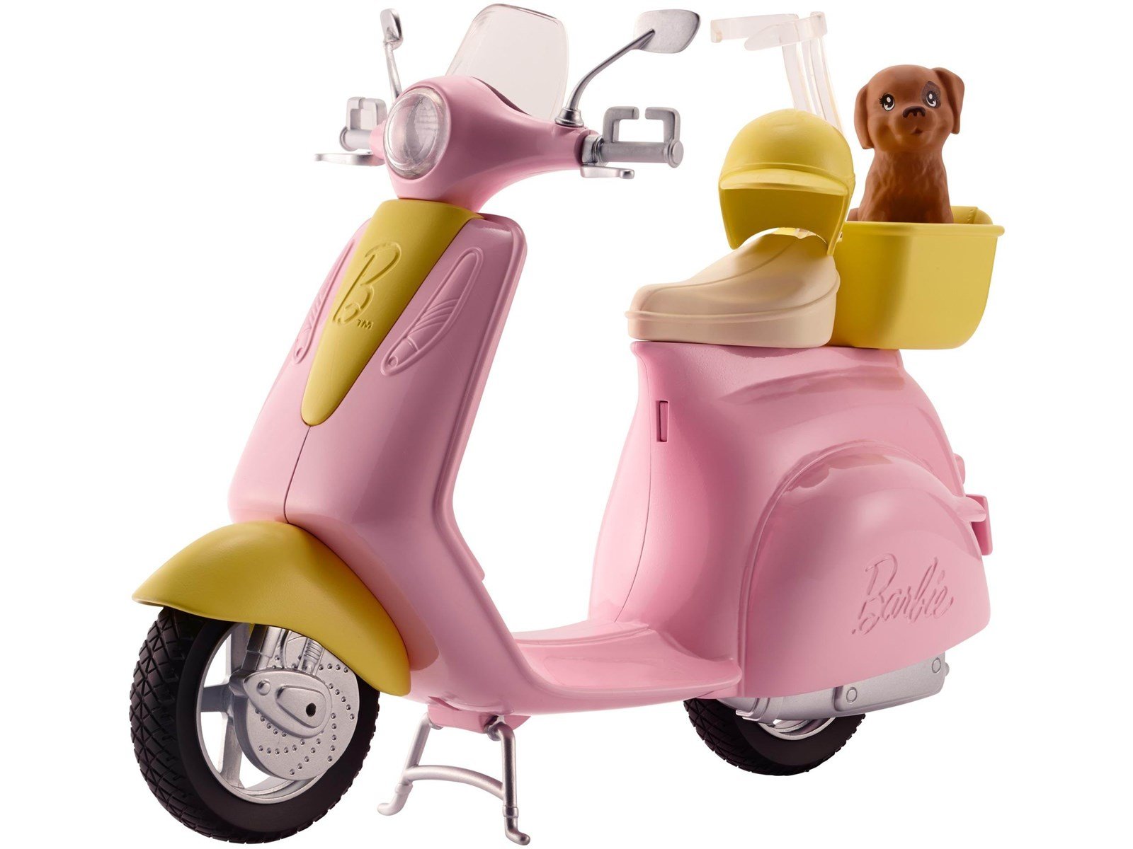 Barbie Pink & Yellow Scooter Moped With Puppy & Helmet