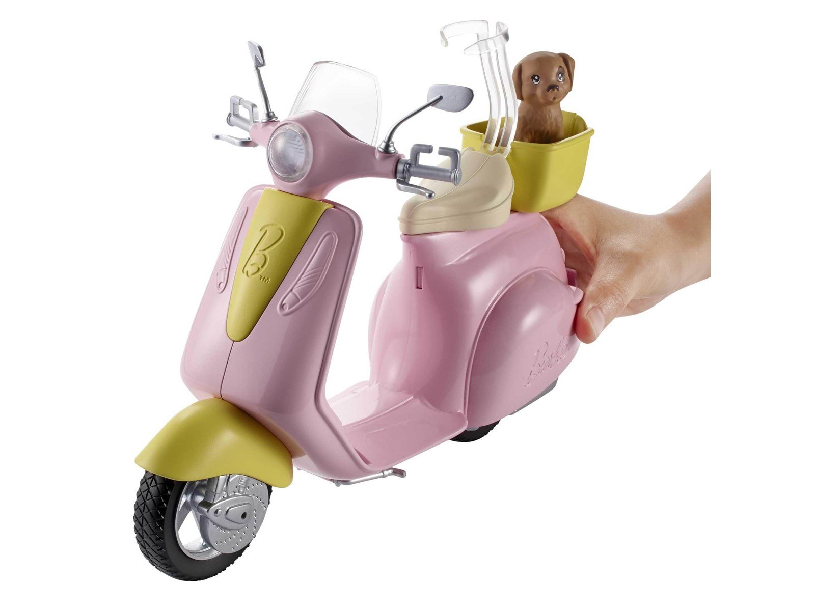 Barbie Pink & Yellow Scooter Moped With Puppy & Helmet