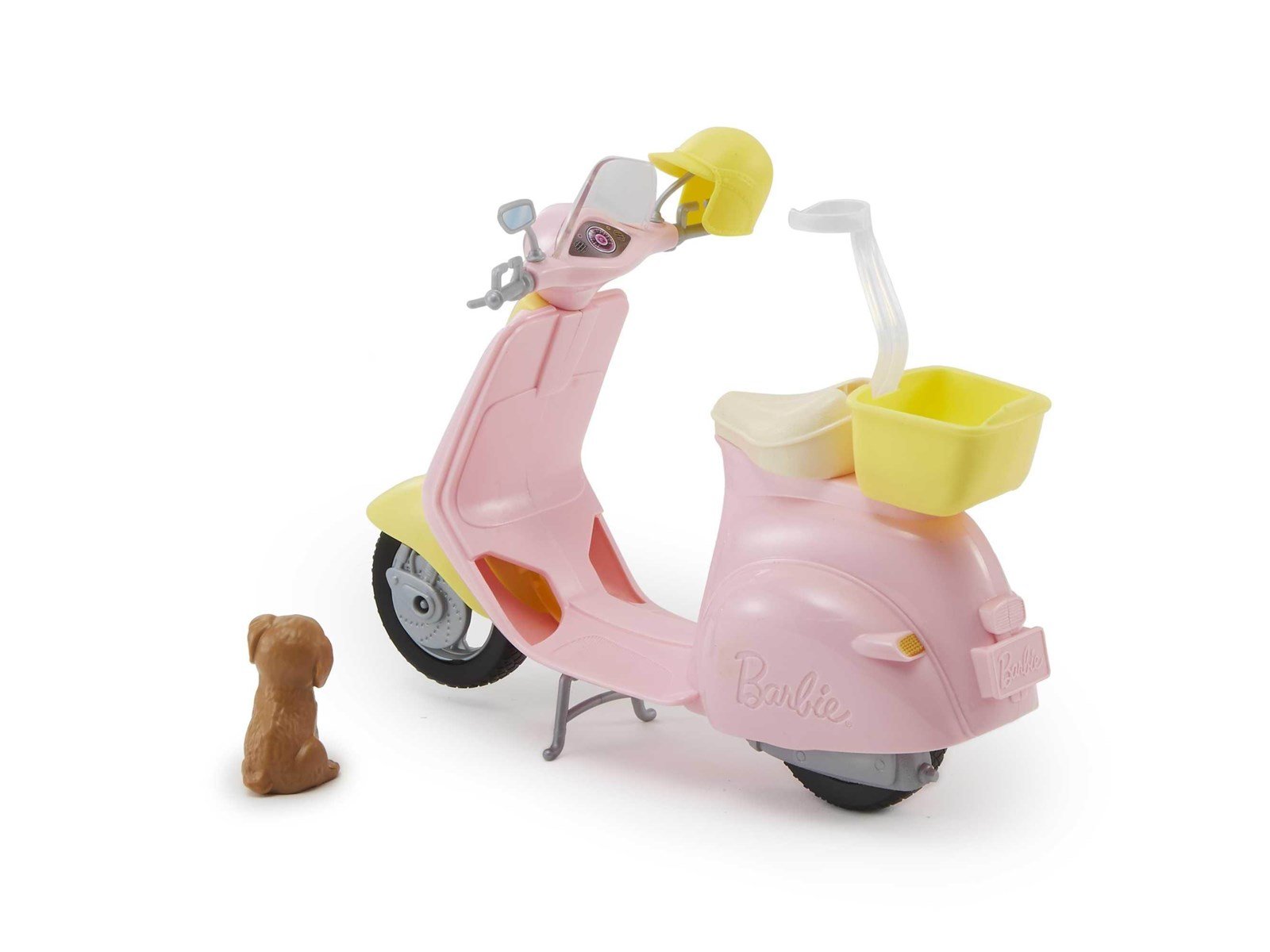 Barbie Pink & Yellow Scooter Moped With Puppy & Helmet
