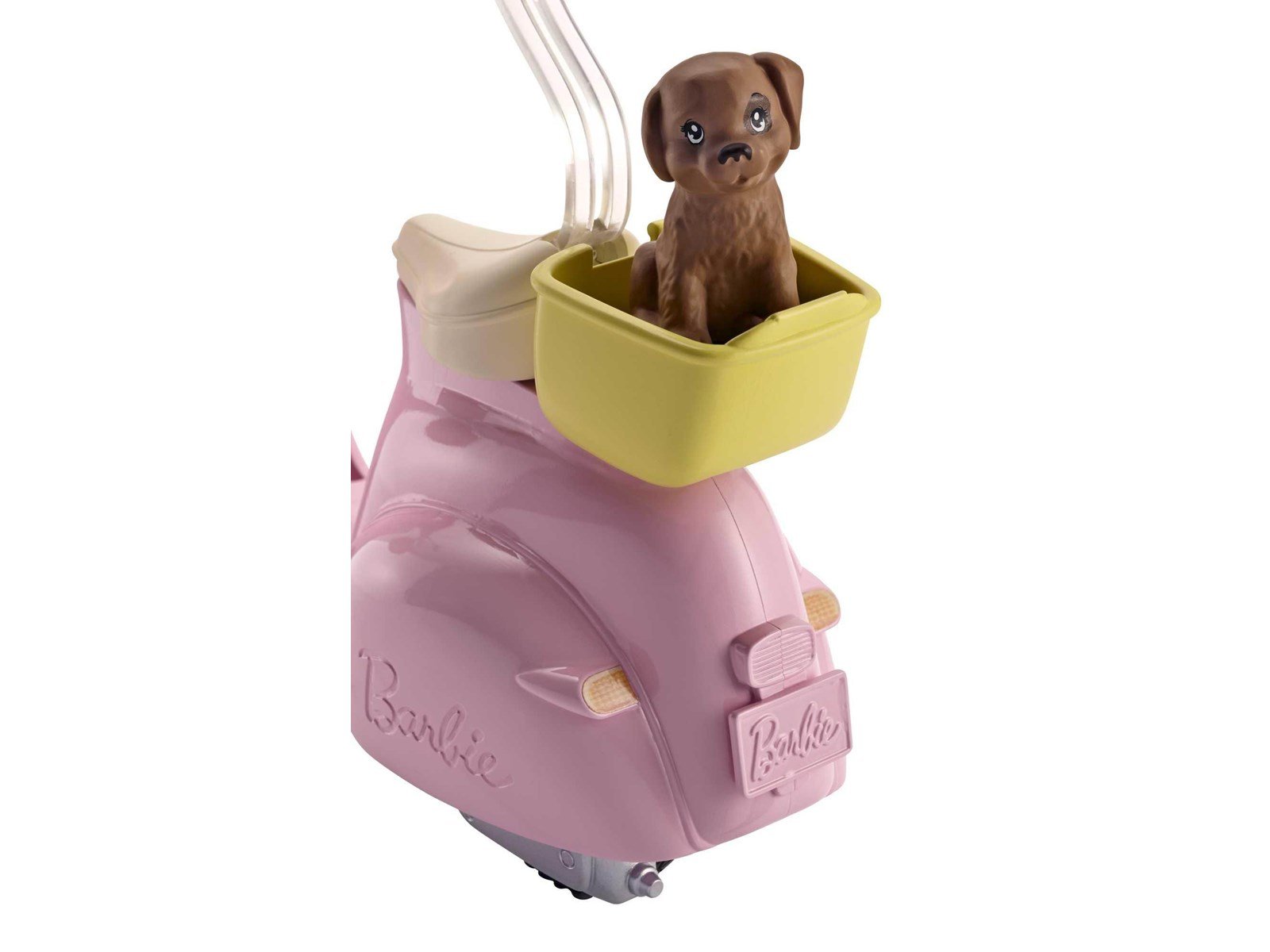 Barbie Pink & Yellow Scooter Moped With Puppy & Helmet