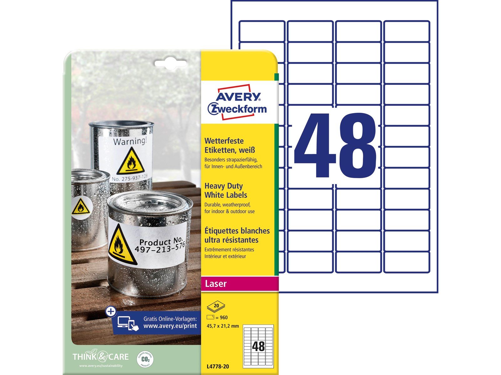 Avery Heavy duty labels white suitable for in- and outdoor use (-20oC to +80oC)