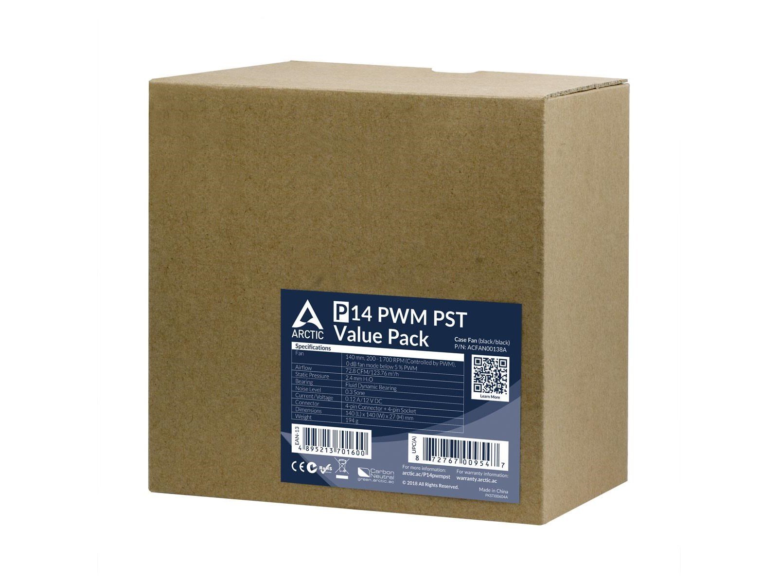 Arctic P14 PWM PST Black - 5-pack value pack - Gehäuselüfter - 140mm - Schwarz - 23 dBA