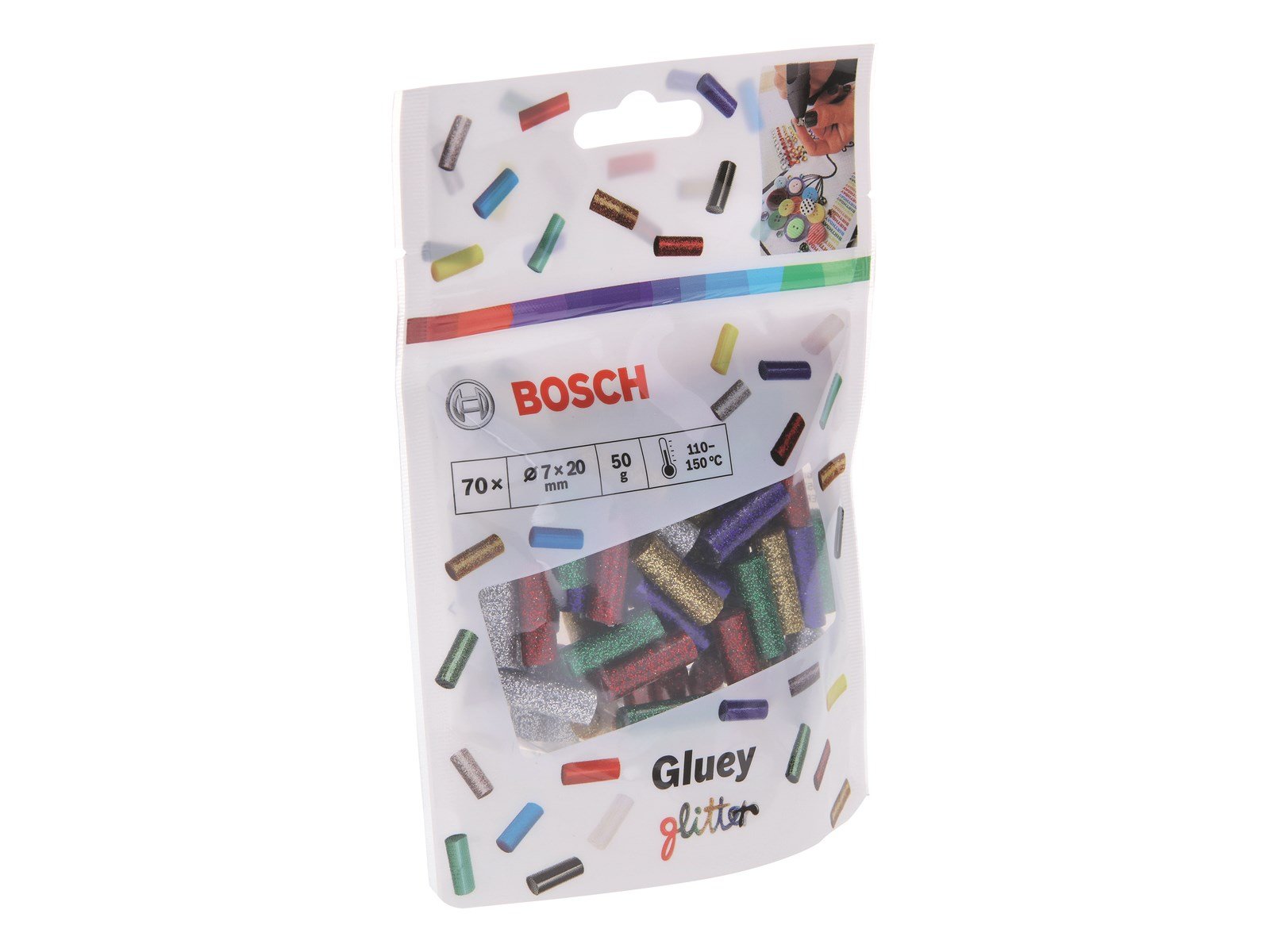 Bosch Glue Sticks, 7 x 20 mm, 70 pcs, Glittermix