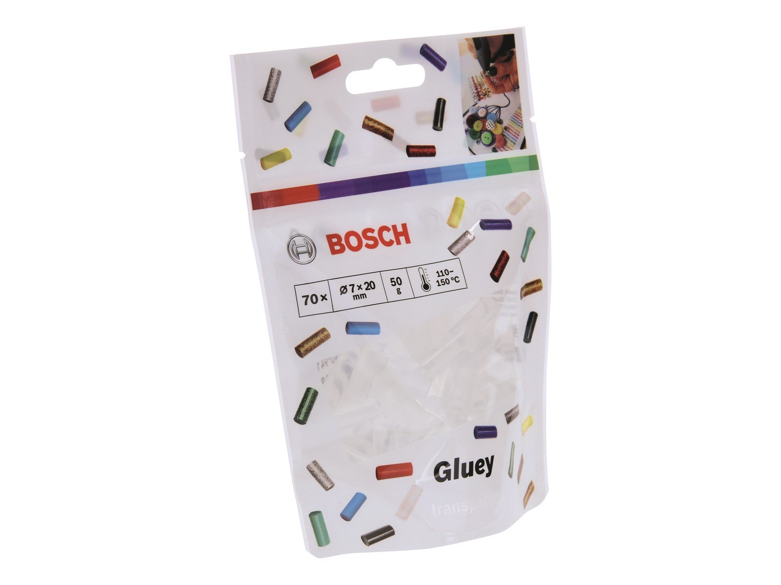 Bosch Glue Sticks 7 x 20 mm, 70 pcs, Transparent