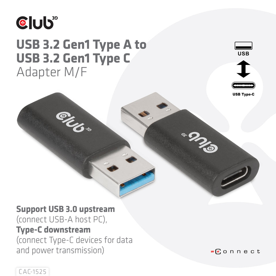 Club3D Adapter USB 3.2 Typ A <> USB 3.2 Typ C      St/Bu retail