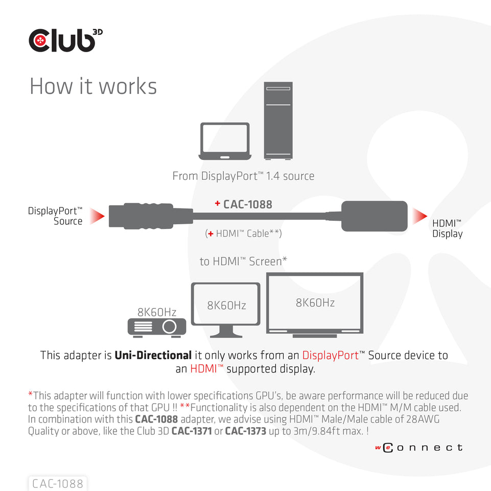 Club3D Adapter DisplayPort 1.4 > HDMI      HDR 8K60Hz  aktiv ret