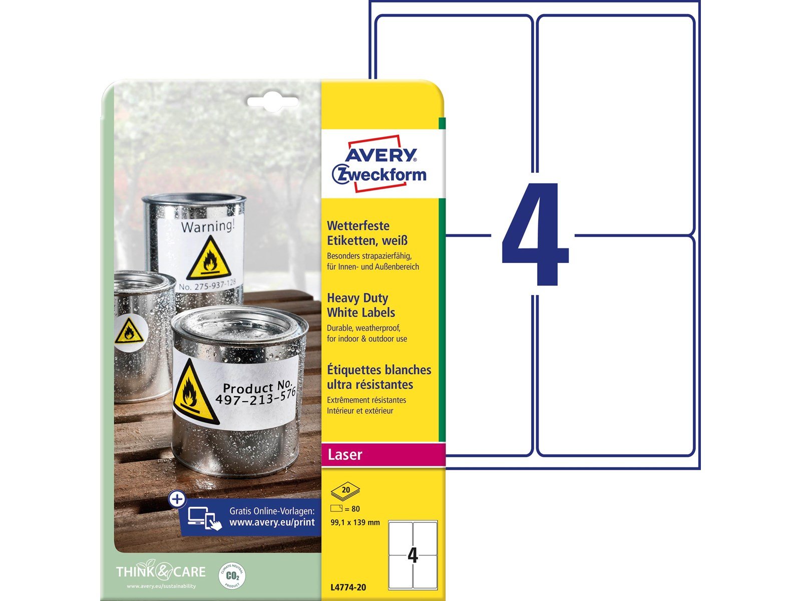 Avery Heavy duty labels white suitable for in- and outdoor use (-20oC to +80oC)