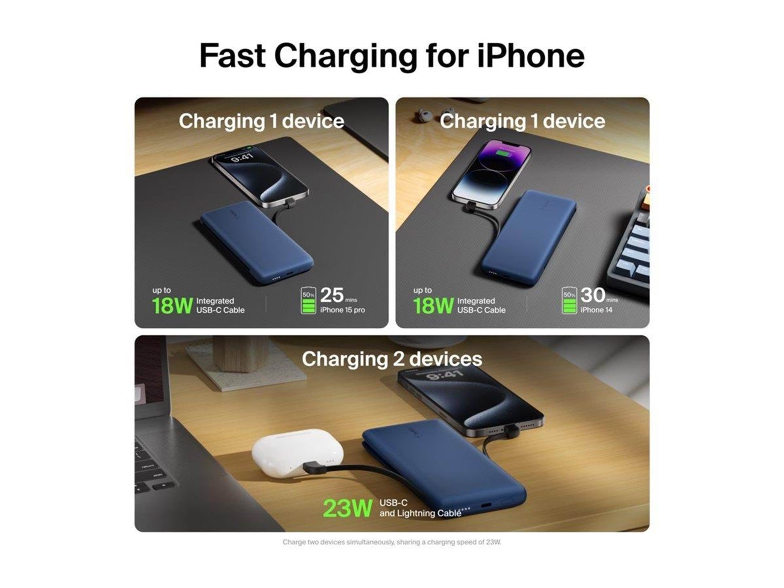 Belkin 10K PD Power Bank with Integrated Cables Powerbank (Akku) - 10000 mAh