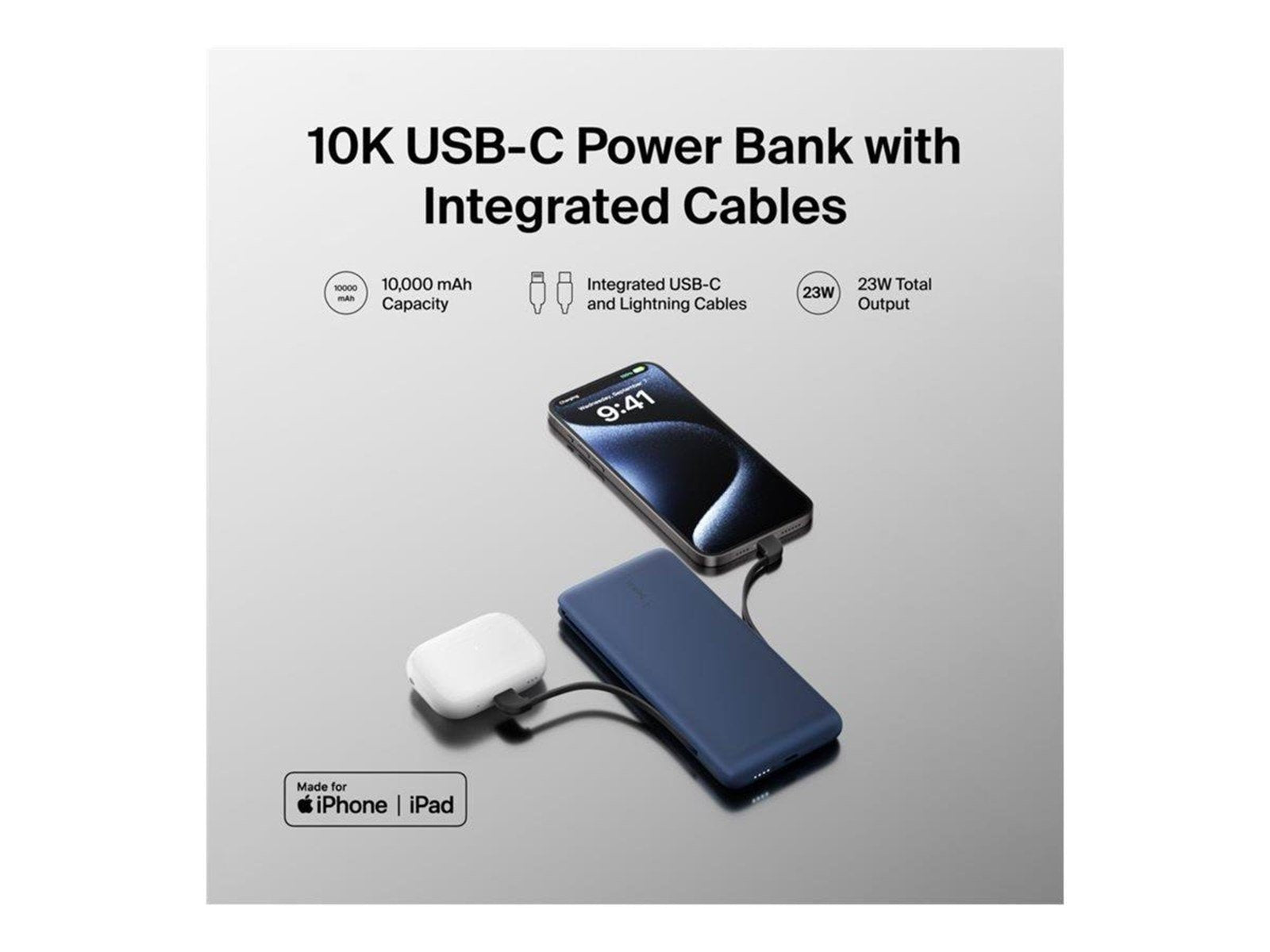 Belkin 10K PD Power Bank with Integrated Cables Powerbank (Akku) - 10000 mAh