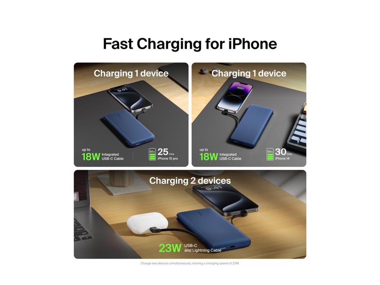 Belkin 10K PD Power Bank with Integrated Cables Powerbank (Akku) - 10000 mAh