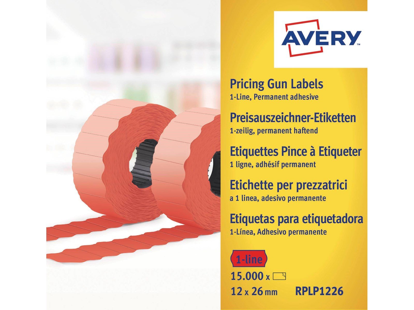 Avery Label on roll for 1 line up to 8 digits permanent red