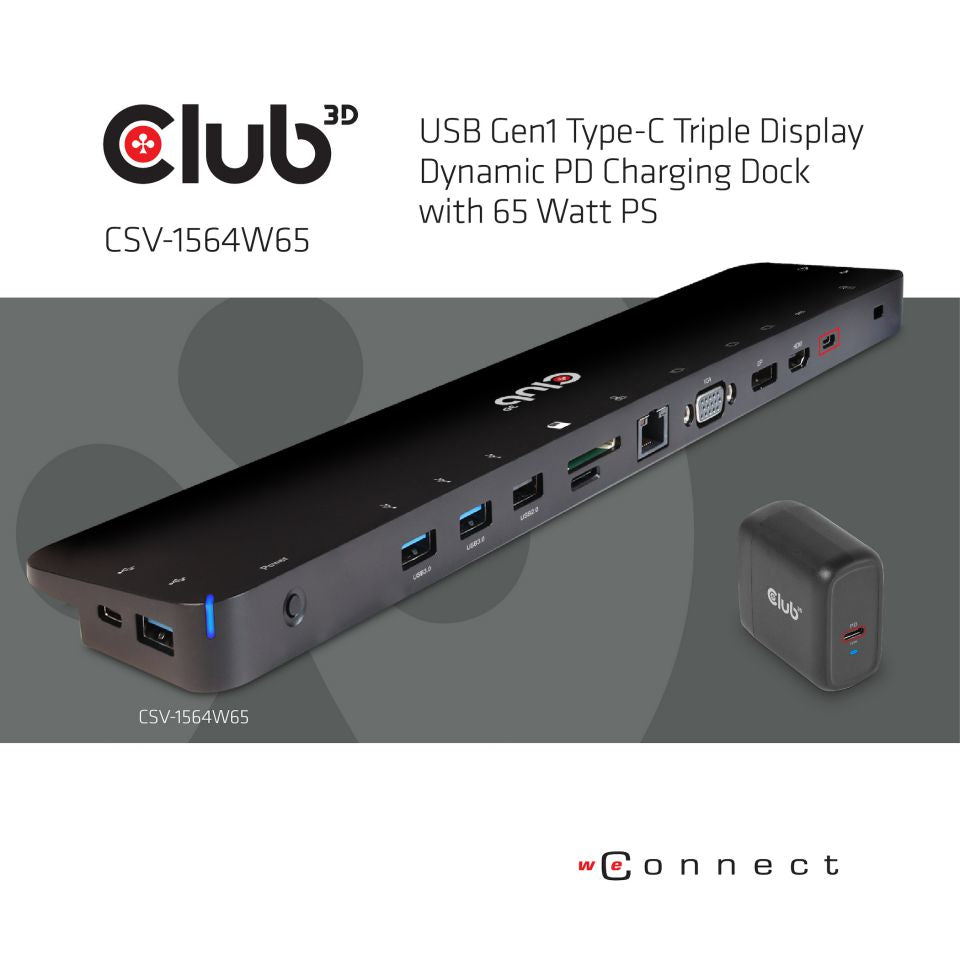 Club3D ChargingDock USB-C 3.2 ->7xUSB/DP/HDMI/LAN/Audio  65W ret