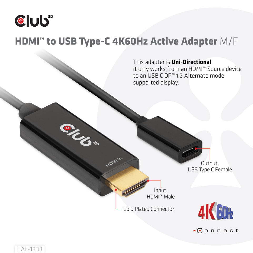 Club3D Adapter HDMI 2.0 > USB-C  4K60Hz      aktiv St/Bu retail