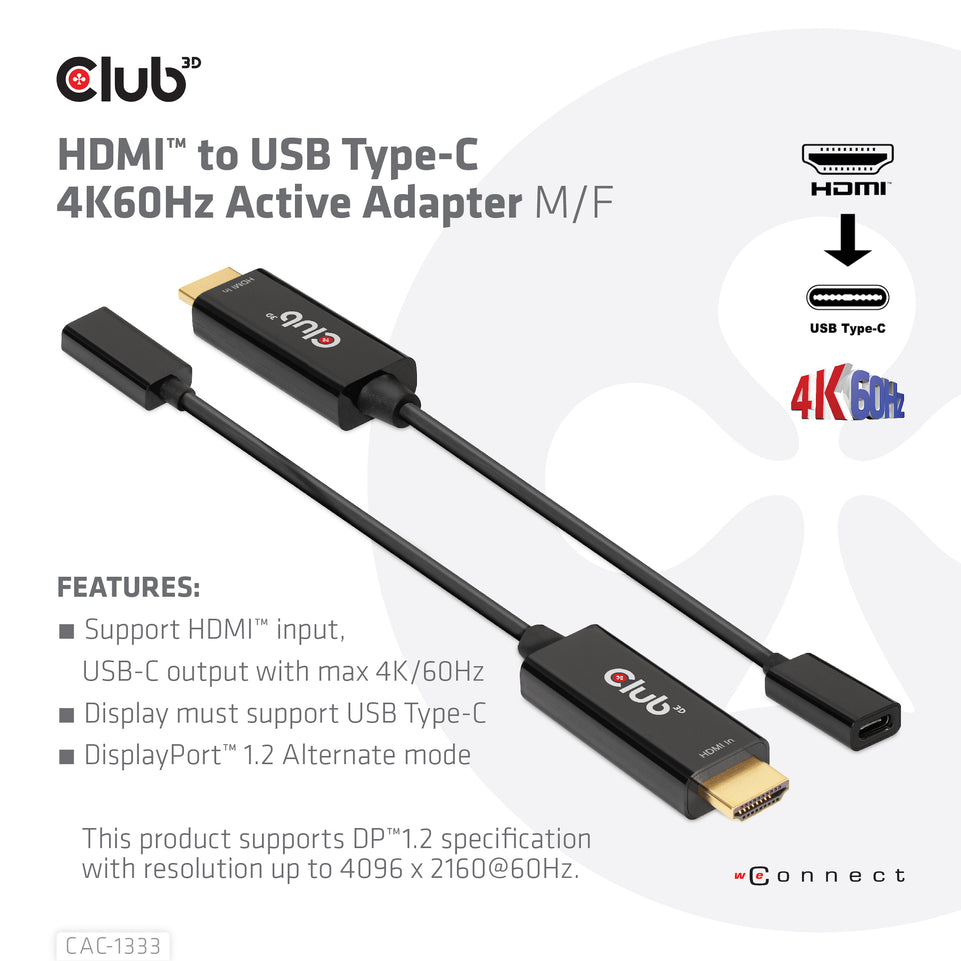 Club3D Adapter HDMI 2.0 > USB-C  4K60Hz      aktiv St/Bu retail