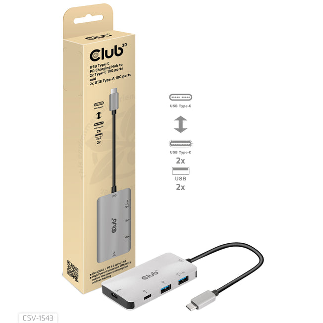 Club3D Adapter USB 3.1 Typ C > 2x USB C + 2x USB A Lade Hub reta