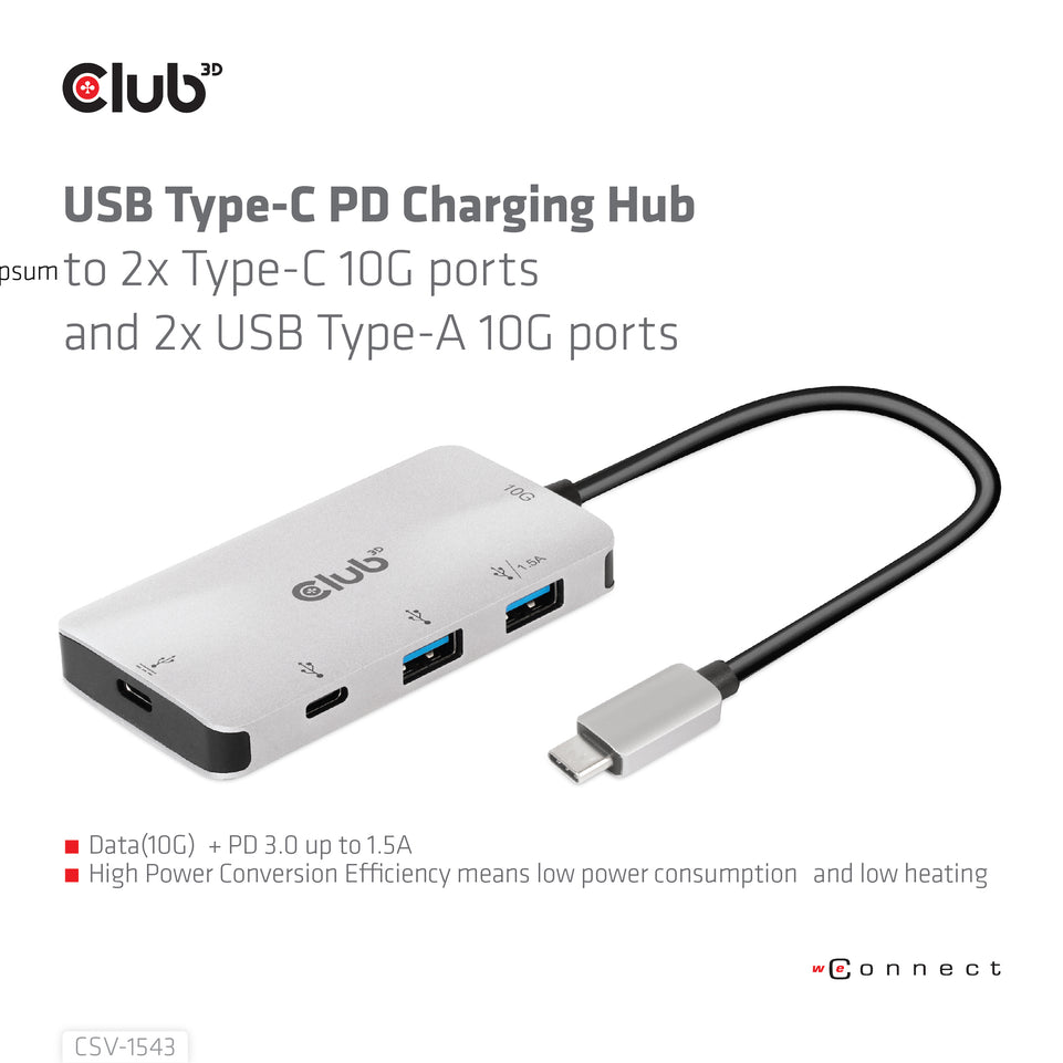 Club3D Adapter USB 3.1 Typ C > 2x USB C + 2x USB A Lade Hub reta