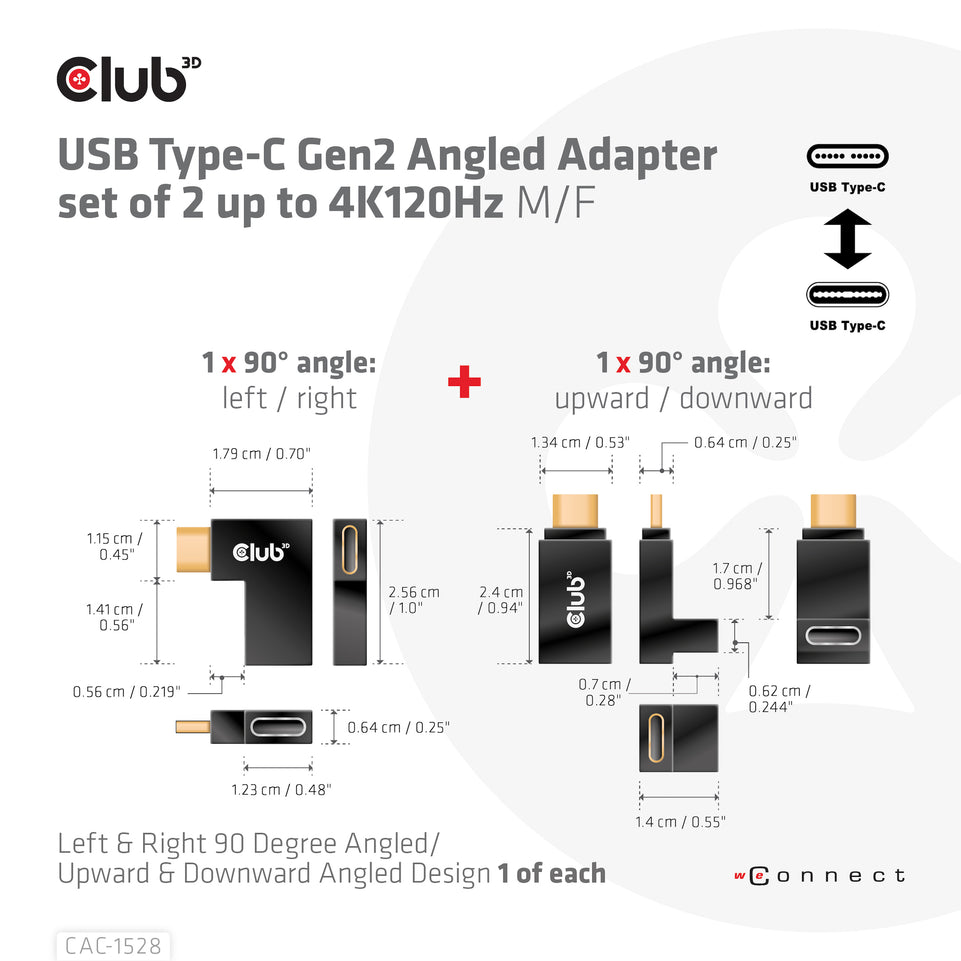 Club3D Adapter USB 3.2 Typ C <> USB 3.2 Typ C gewinkelt St/B ret