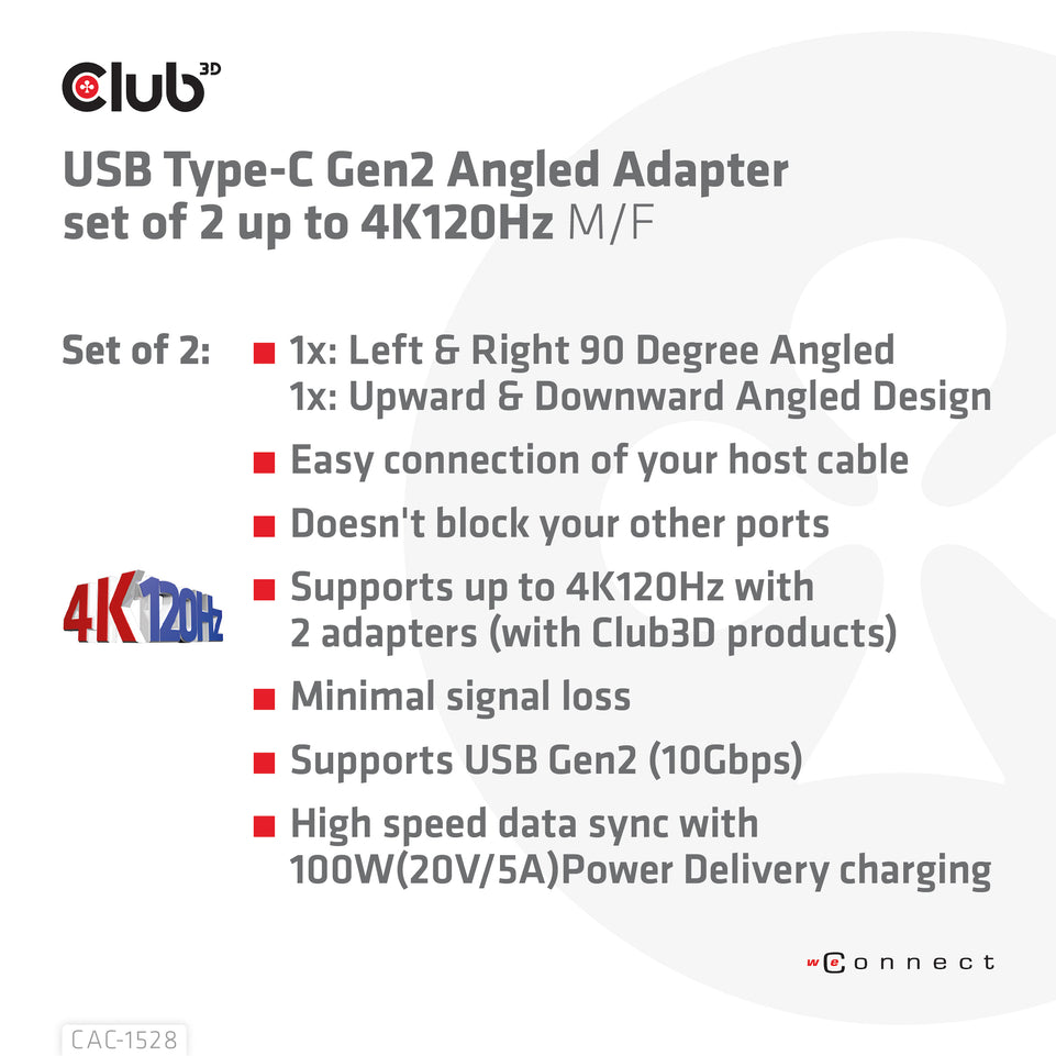 Club3D Adapter USB 3.2 Typ C <> USB 3.2 Typ C gewinkelt St/B ret