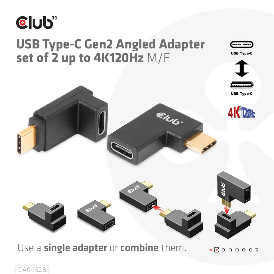 Club3D Adapter USB 3.2 Typ C <> USB 3.2 Typ C gewinkelt St/B ret