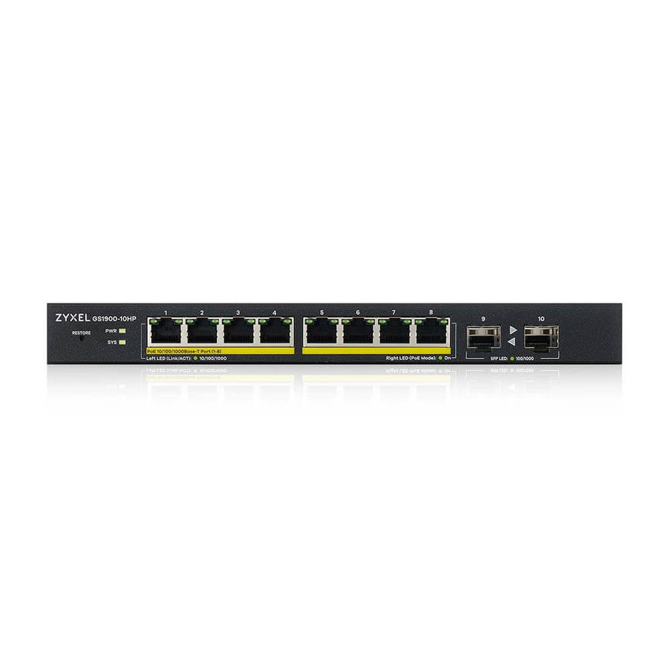 Zyxel Switch  8x GS1900-10HP  GbE L2 POE+ /+2 SFP slots