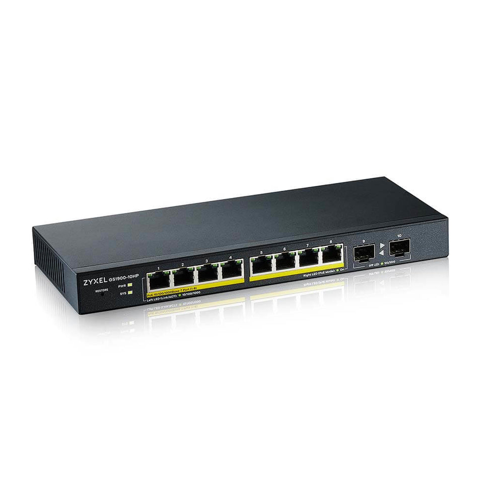 Zyxel Switch  8x GS1900-10HP  GbE L2 POE+ /+2 SFP slots