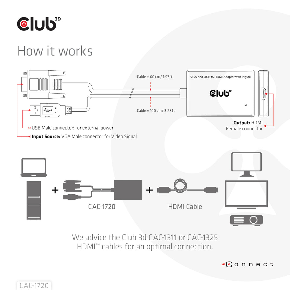 Club3D Adapter VGA + USB-A > HDMI       0,6m     St/Bu retail